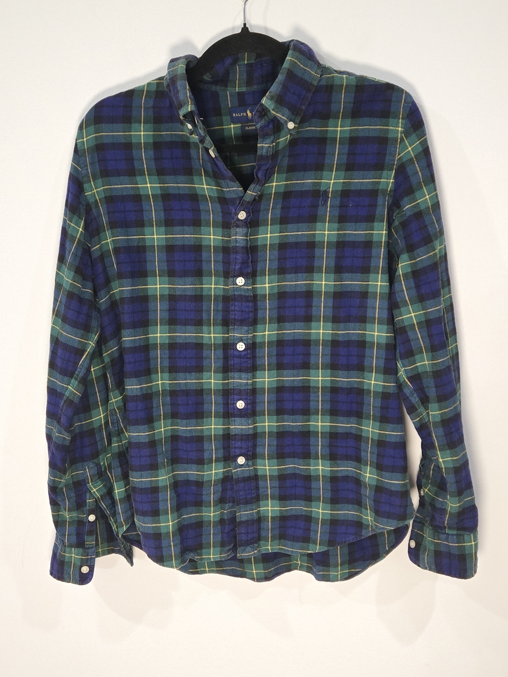 Ralph Lauren Sz Large Blue, Green & Yellow Plaid Button-Down Shirt